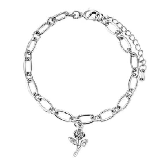 Alt Rose Bracelet Silver Chain Link Charm Flower - Picture 1 of 8